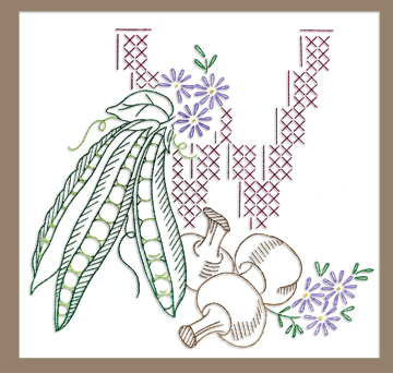 AB7219 Cross Stitch & Outline Veggies for towels DOW