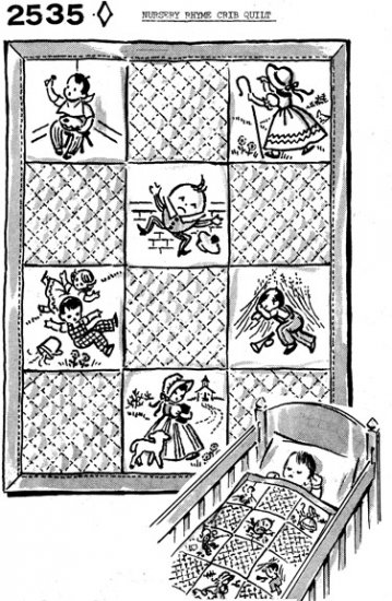KM2535 Nursery Rhyme Crib Quilt Jack Jill Humpty Mary